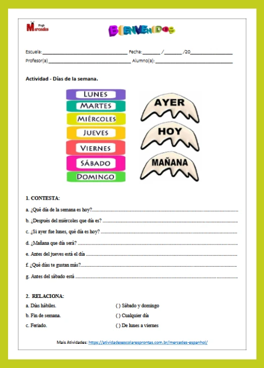 Espanhol • Días de la semana