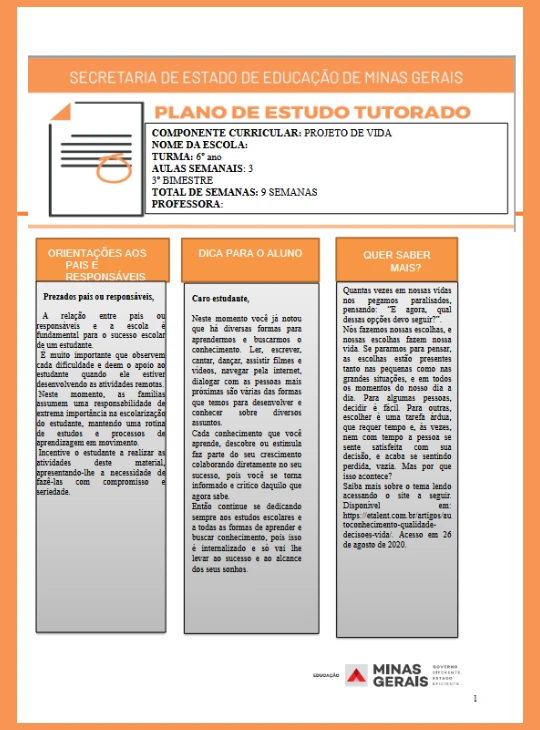 Projeto de Vida • Ens Fundamental 6° ano