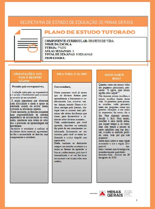 Projeto de Vida  Ens Fundamental 7° ano