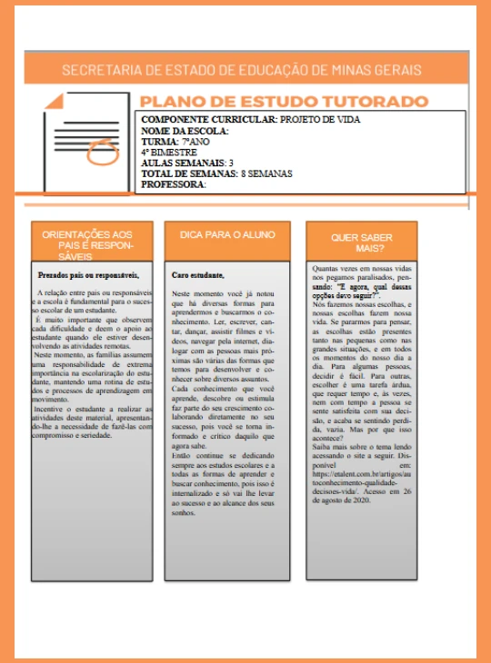 Projeto de Vida Ens Fundamental 7° ano