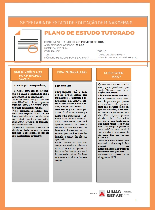 Projeto de Vida  Fundamental 6° ano