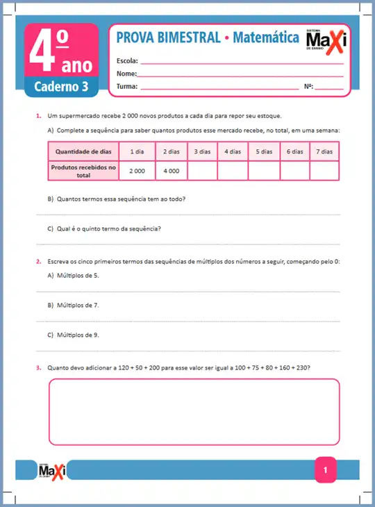 Prova • Matemática – 4º ano caderno 3 – Ens Fund 1