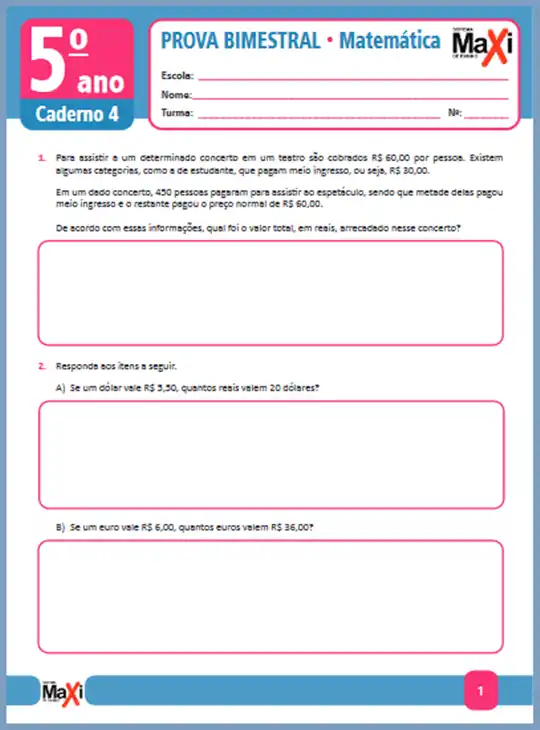 Prova • Matemática – 5º ano caderno 4 – Ens Fund 1