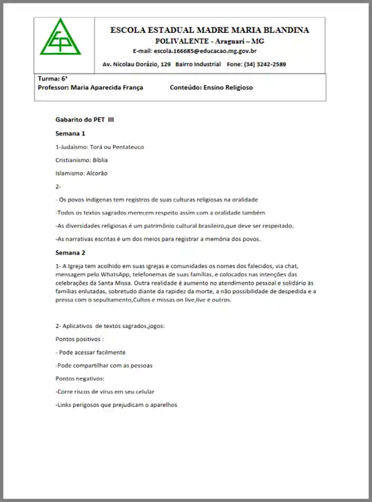 Ensino Religioso - Religiões 6º ano