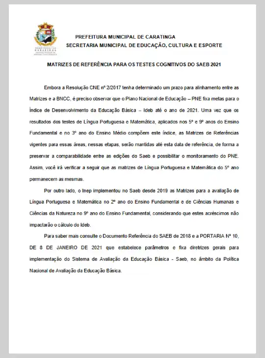 Matrizes de Referência • Língua Portuguesa - 5º ano EF Saeb