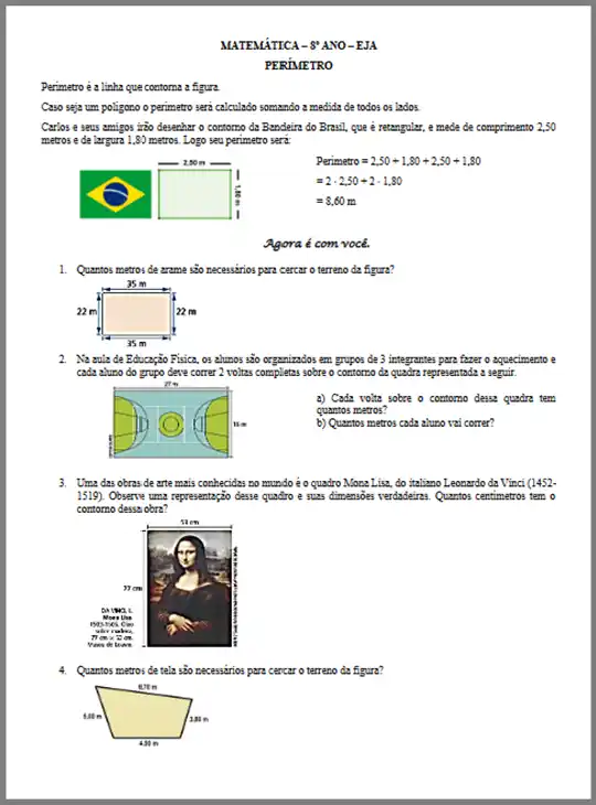 Atividade - Matemática EJA - 8º ano