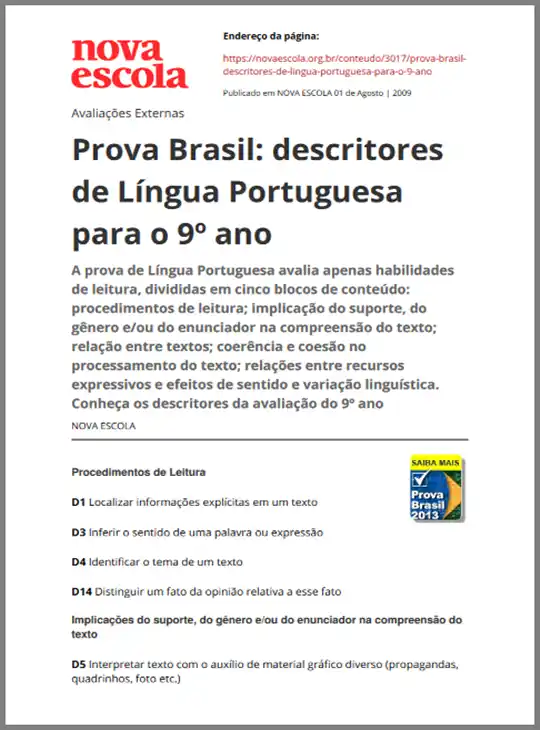 Prova Brasil - Descritores de Língua Portuguesa 9º ano