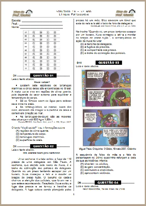 Simulados 19 – Língua Portuguesa 5º ano EF II