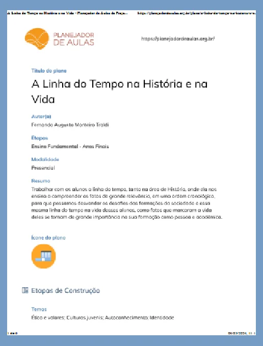 Projeto de Vida • Linha do Tempo na História e na Vida
