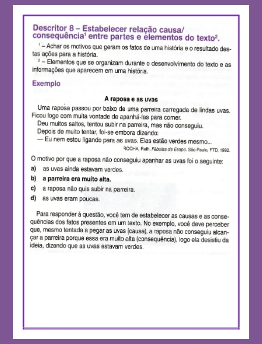 Atividades • Descritor 8 - Estabelecer relação entre elementos de um texto