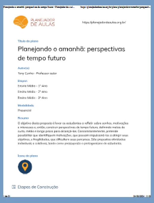 Plano de Aula • Planejando o amanhã