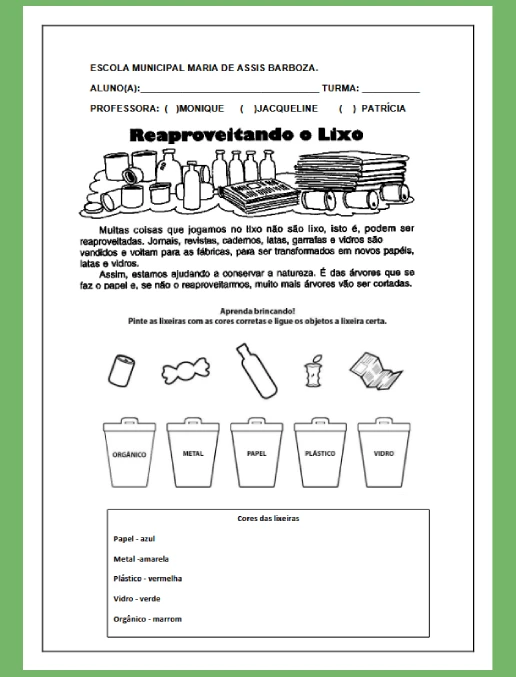 Atividade • Reaproveitando o Lixo - Ensino Fundamental