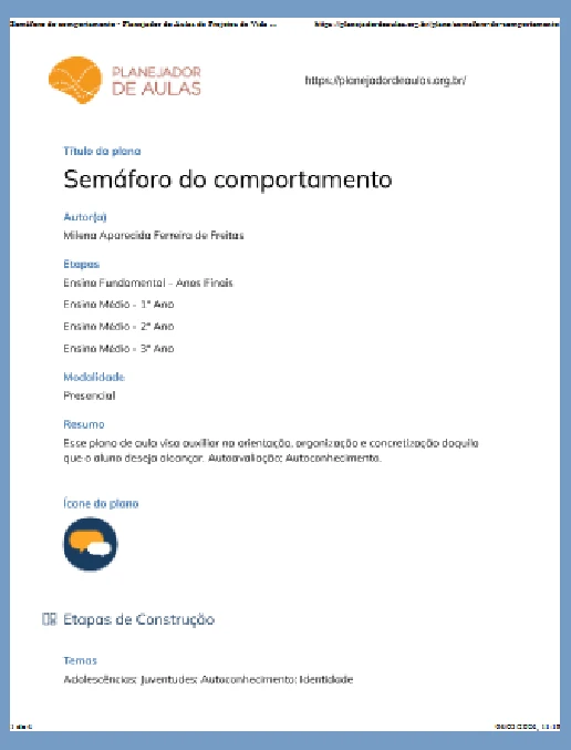 Plano de Aula • Semáforo do comportamento