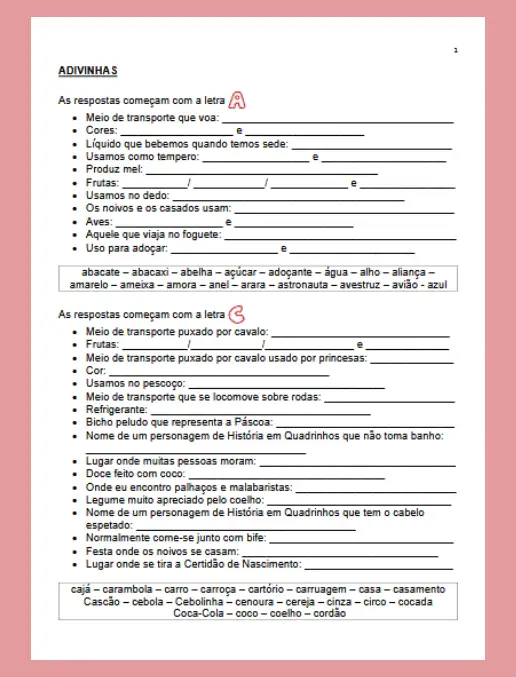 Atividades • Adivinhas - Fundamental I