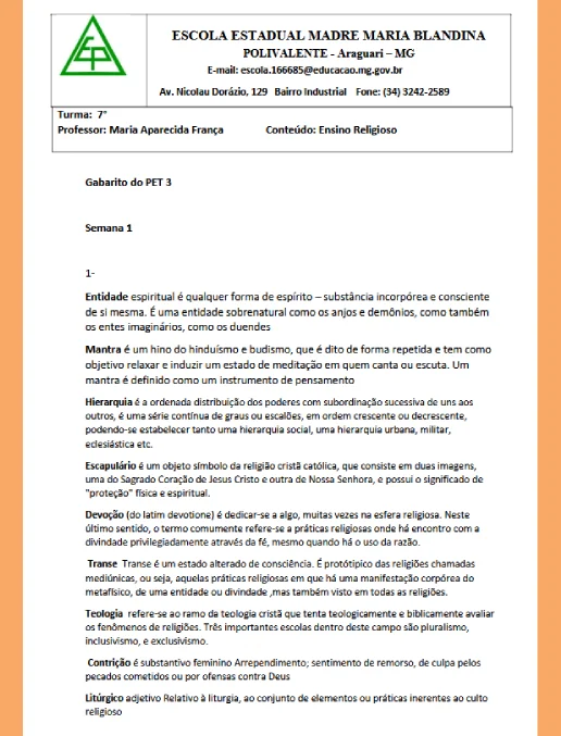 GABARITO Ensino Religioso
