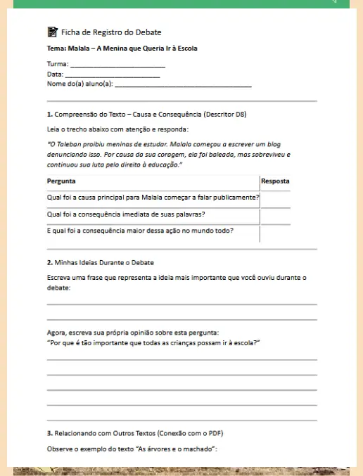 Malala • Ficha de Registro do Debate