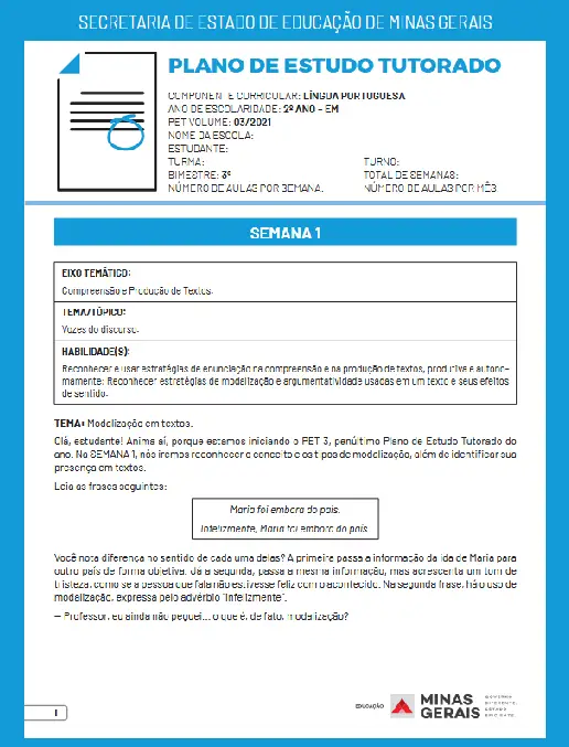 Plano de Estudo • Língua Portuguesa – Ensino Médio 2°Ano