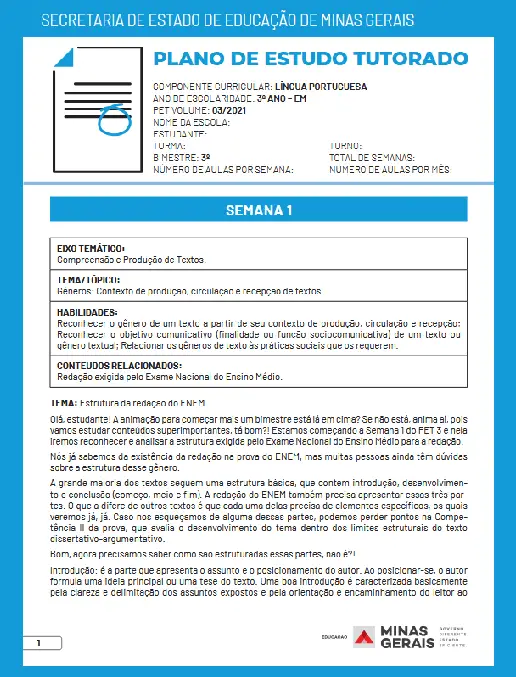 Plano de Estudo • Língua Portuguesa – Ensino Médio 3°Ano