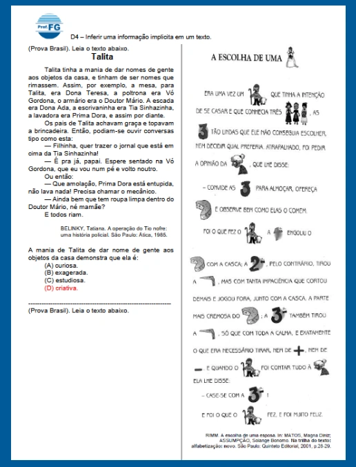 Avaliações Estaduais e Regionais • Língua Portuguesa -  Descritor 04  (com gabarito)