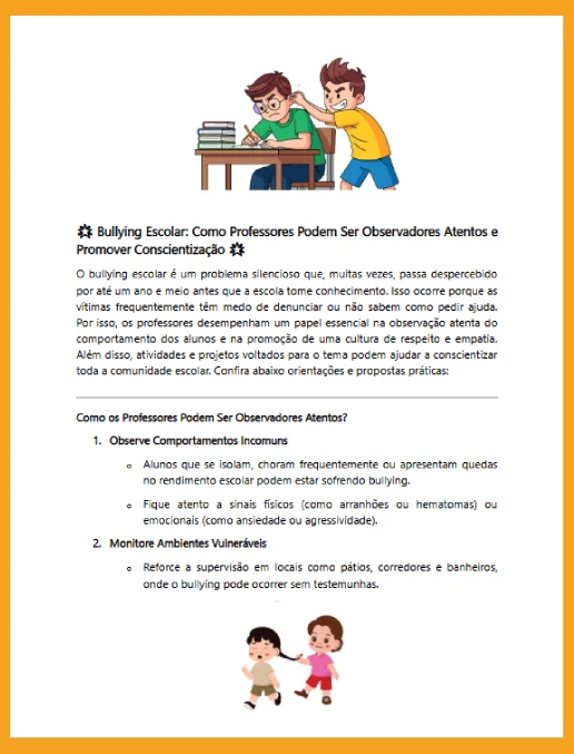 Bullying Escolar • Professores Observadores e Promotores de Conscientização