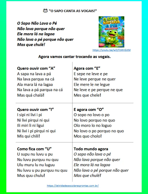 Alfabetização • O Sapo Não Lava o Pé