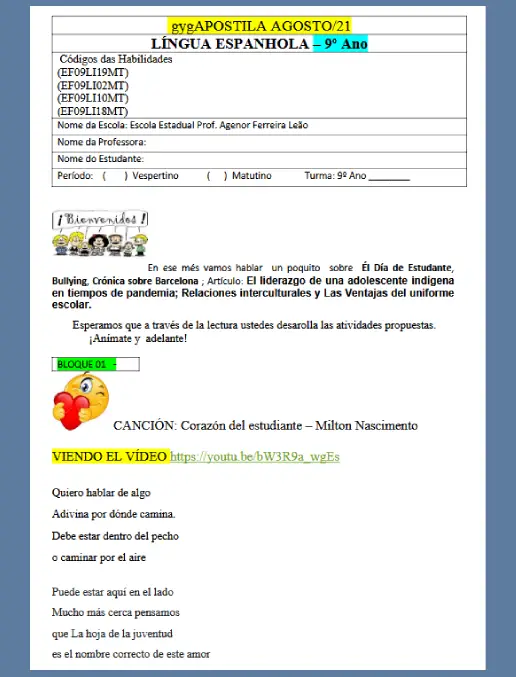 Espanhol - Interpretação, Leitura e Cidadania - 9° Ano