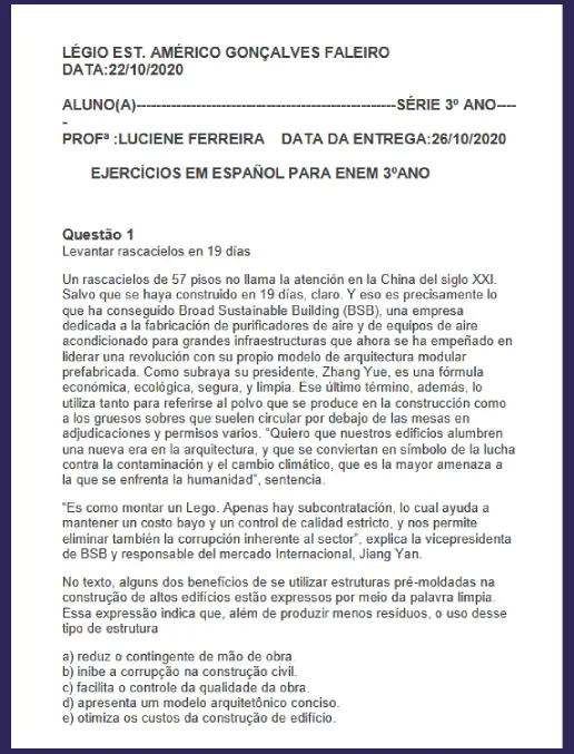 Espanhol – Ensino Médio 3° Ano – ENEM
