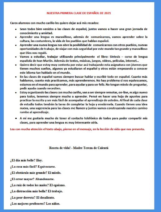 Espanhol - Clase de español