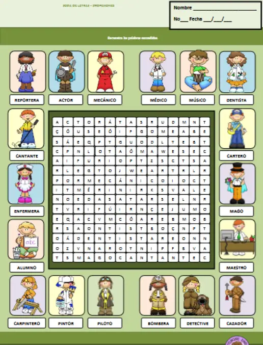 Espanhol - Caça-palavras - Las Profesiones
