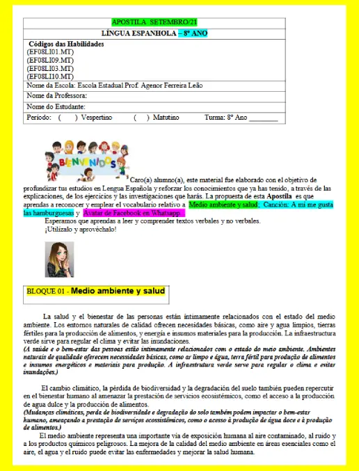 Espanhol -  Medio ambiente y Salud - 8º ano