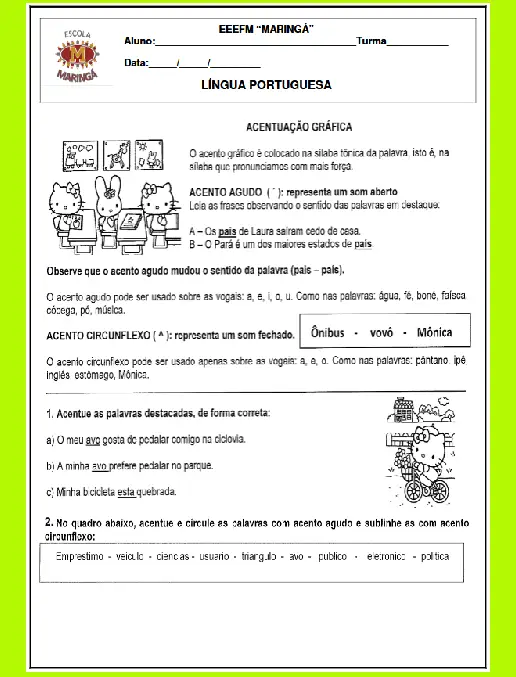 Atividade Acentuação Gráfica Agudo e Circunflexo