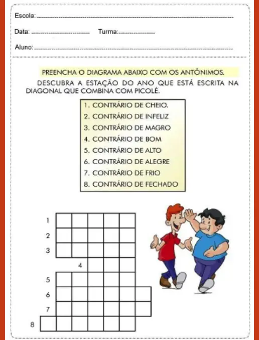 Atividade Antônimos - Cruzadinha com Desafio Oculto