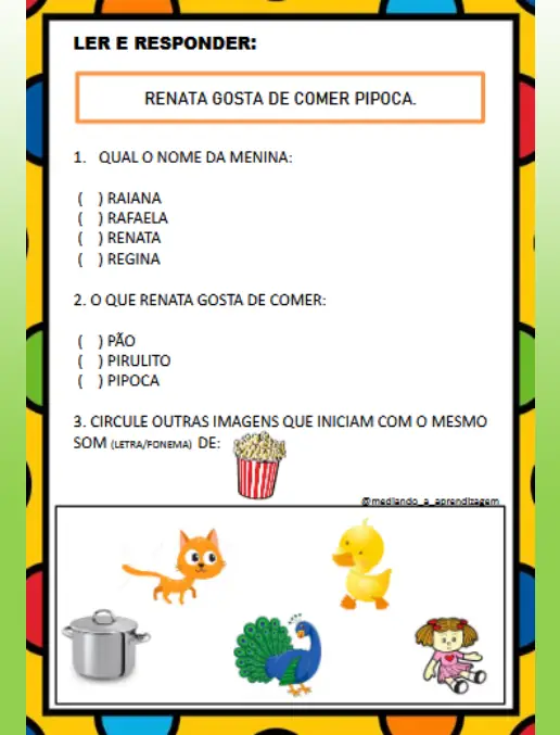 Atividades Leitura, Interpretação e Consciência Fonológica