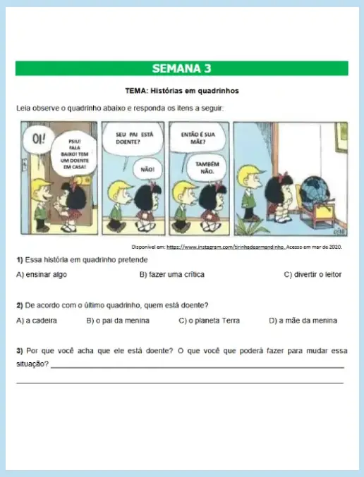 Atividades de Leitura e Gramática Quadrinhos, Textos Instrucionais e Sílabas