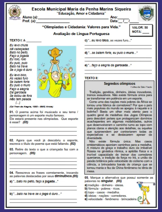 Avaliação Língua Portuguesa - Olimpíadas