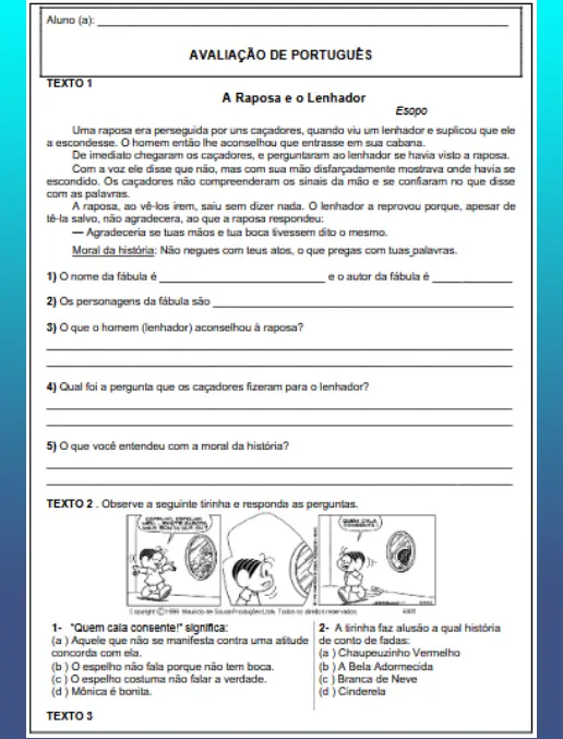 Avaliação de Português - Leitura e Interpretação de Textos