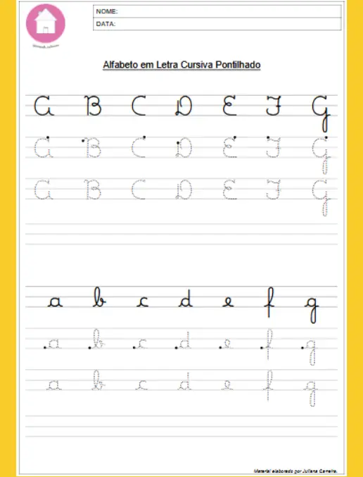 Atividades de Caligrafia - Alfabeto em Letra Cursiva Pontilhado