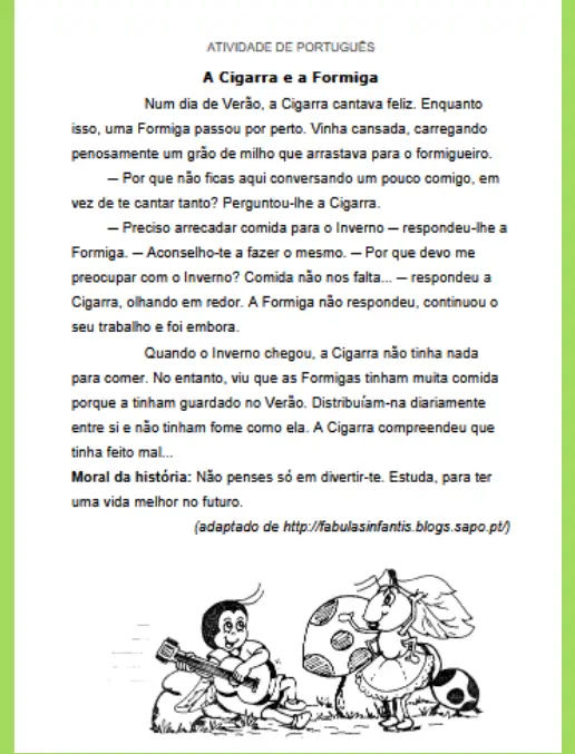 Compreensão e Leitura A Fábula da Cigarra e da Formiga