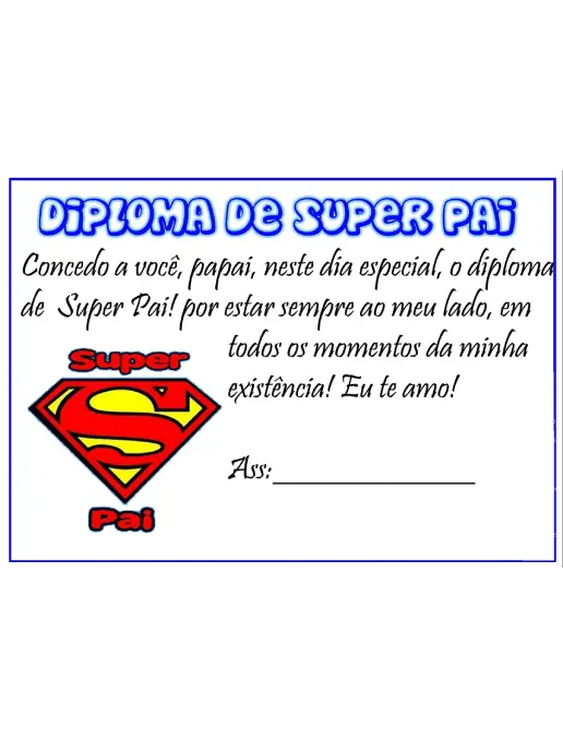 Diploma de Super Pai Lembrancinha Especial para o Dia dos Pais