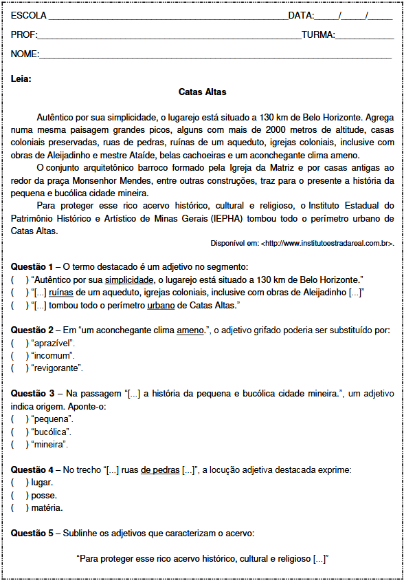 Explorando Adjetivos Leitura e Análise Gramatical