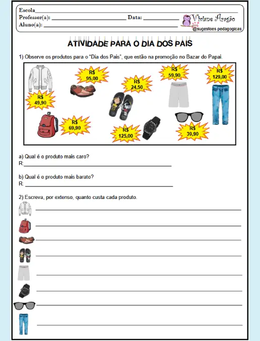 Matemática no Dia dos Pais Sistema Monetário e Decimais na Prática