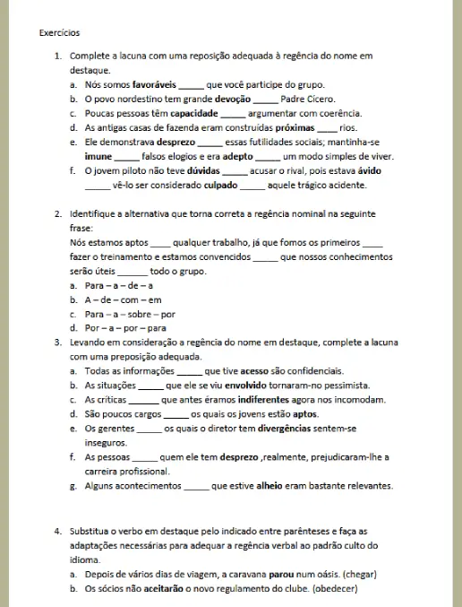 Praticando a Sintaxe Exercícios de Regência Nominal e Verbal