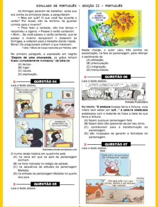 Simulado de Português - Leitura e Interpretação de Diferentes Gêneros Textuais