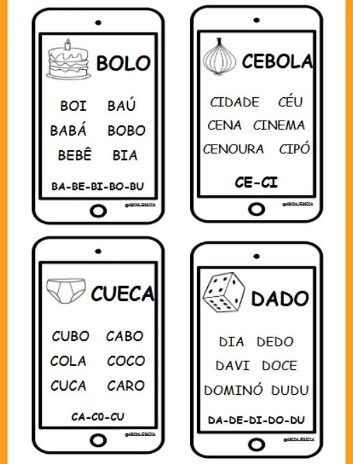 Telefone da Leitura Baralho de Palavras para Alfabetização