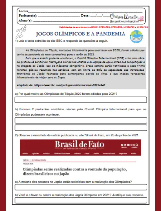 Leitura e Interpretação As Olimpíadas de Tóquio e a Pandemia