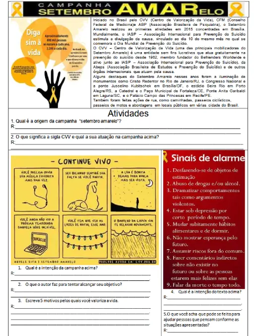 Atividade Setembro Amarelo - Valorização da Vida