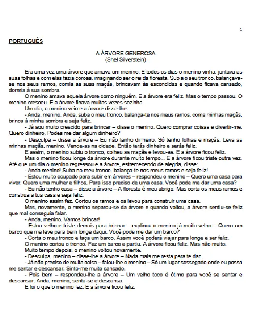 Atividade de Interpretação A Árvore Generosa