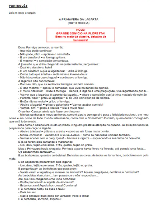 Atividade de Interpretação A Primavera da Lagarta