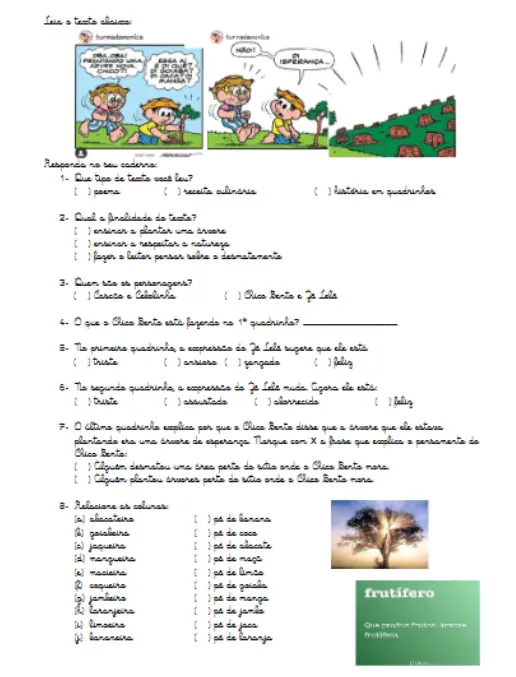 Atividade de Interpretação Chico Bento e a Árvore da Esperança