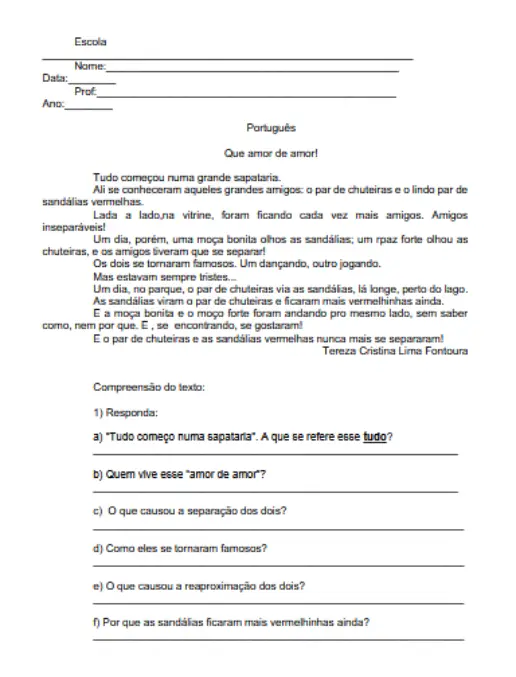 Atividade de Interpretação Leitura e Compreensão